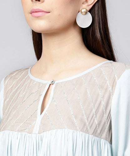 Blue 3/4Th Sleeve Rayon Low High A-Line Kurta | LASVINI - Redefining Indian Fashion with Elegance