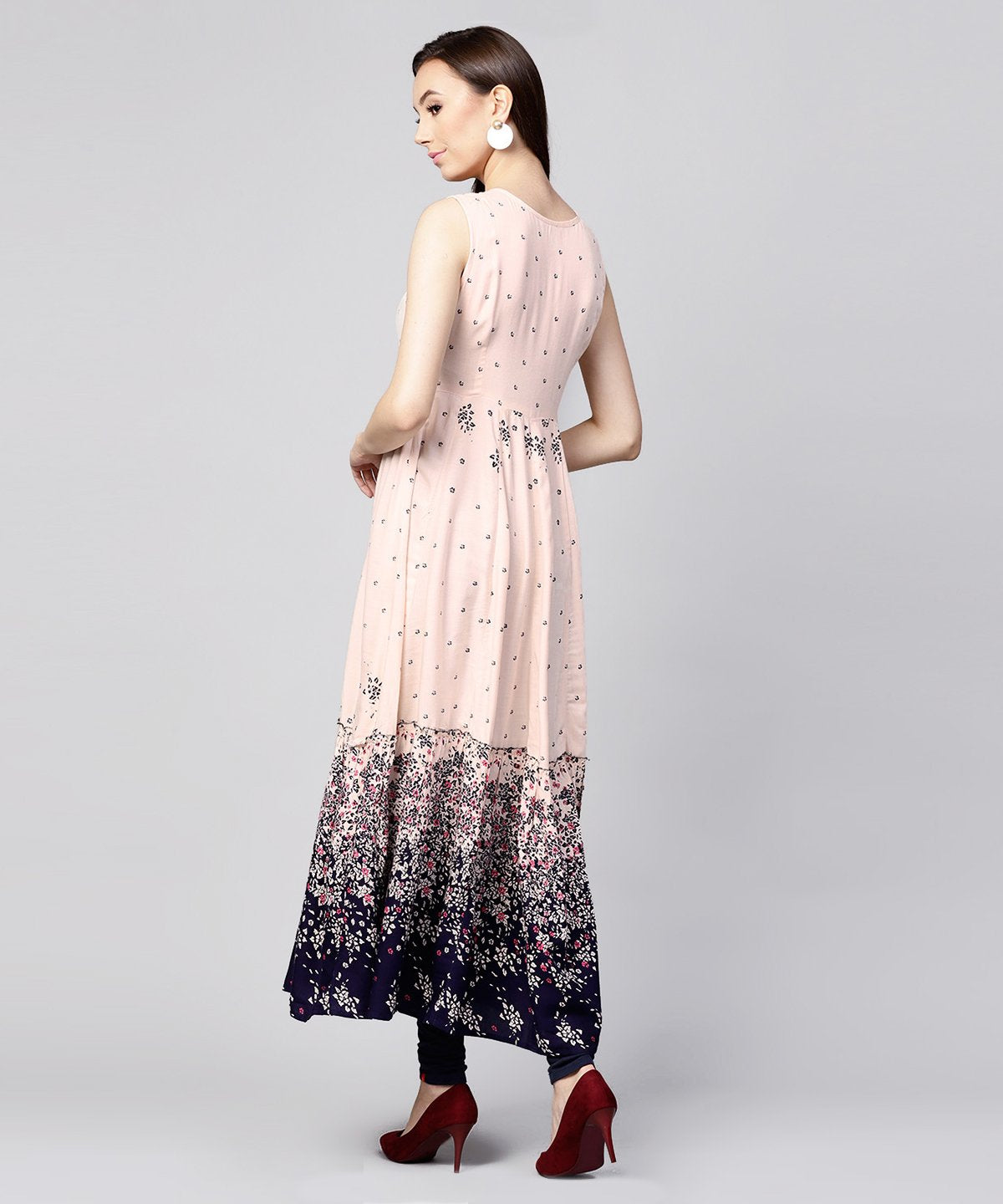 Off White Printed Sleeveless Rayon Anarkali Kurta | LASVINI - Redefining Indian Fashion with Elegance