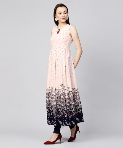 Off White Printed Sleeveless Rayon Anarkali Kurta | LASVINI - Redefining Indian Fashion with Elegance