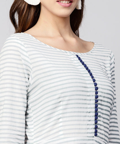 Blue Striped 3/4Th Sleeve Cotton A-Line Maxi Dress | LASVINI - Redefining Indian Fashion with Elegance