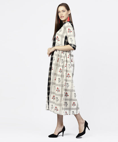 Off White Printed Half Sleeve A-Line Maxi Dress | LASVINI - Redefining Indian Fashion with Elegance