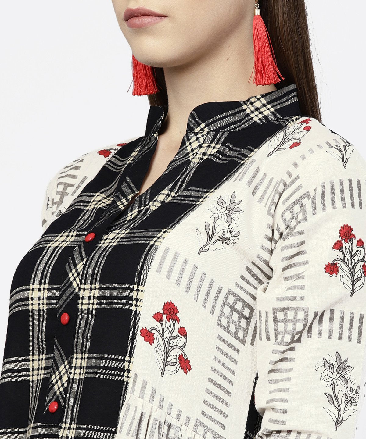 Off White Printed Half Sleeve A-Line Maxi Dress | LASVINI - Redefining Indian Fashion with Elegance