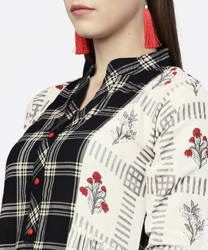 Off White Printed Half Sleeve A-Line Maxi Dress | LASVINI - Redefining Indian Fashion with Elegance