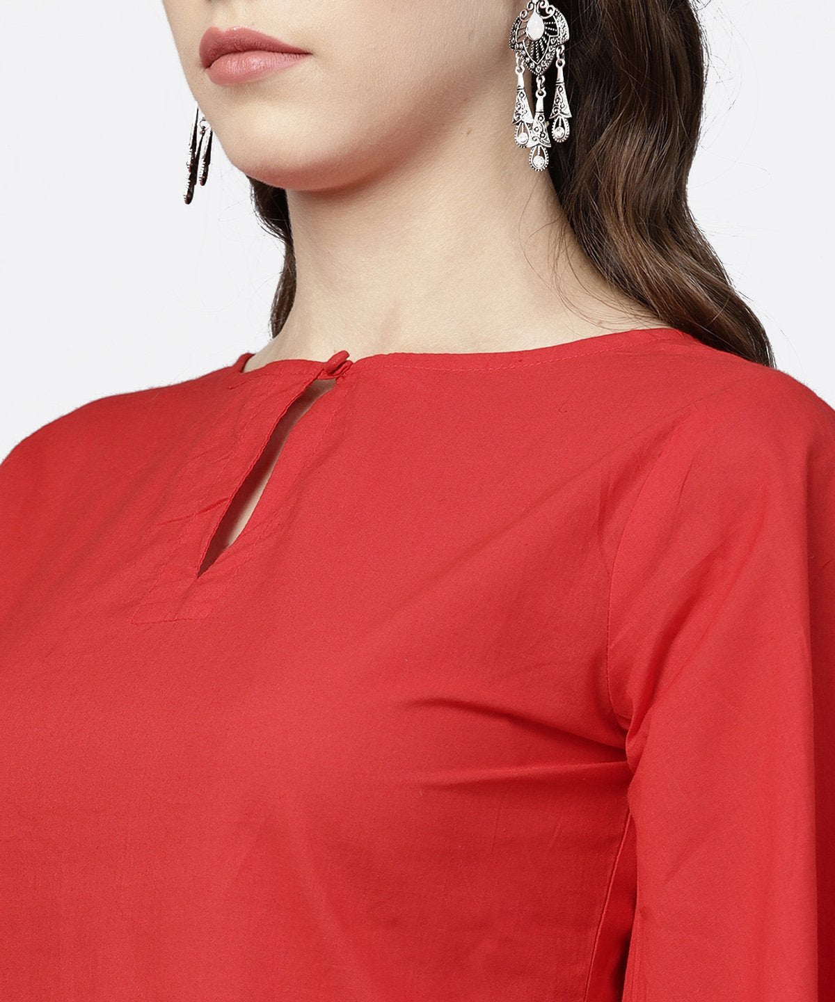 Red 3/4Th Sleeve Tops With Off White Printed Palazzo | LASVINI - Redefining Indian Fashion with Elegance