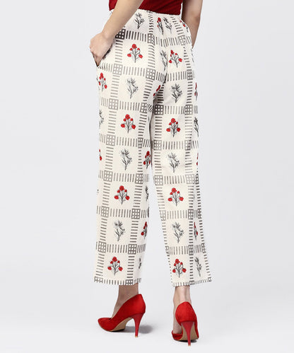 Off White Printed Ankle Length Regular Fit Pallazo | LASVINI - Redefining Indian Fashion with Elegance