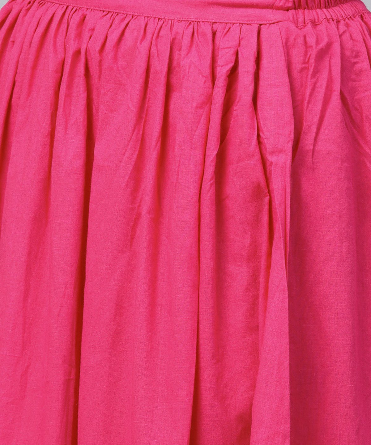 Pink Printed Boat Neck Sleeveless Kurta With A Solid Dye Skirt | LASVINI - Redefining Indian Fashion with Elegance