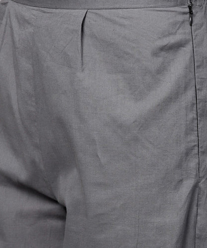 White Printed 3/4Th Sleeve A-Line Kurta With Grey Solid Dye Palazzo | LASVINI - Redefining Indian Fashion with Elegance