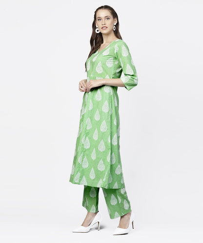 Green Printed 3/4Th Sleeve A-Live Kurta With Printed Palazzo | LASVINI - Redefining Indian Fashion with Elegance