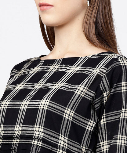 Black Check Peplum Style Tops With Flared Sleeve | LASVINI - Redefining Indian Fashion with Elegance