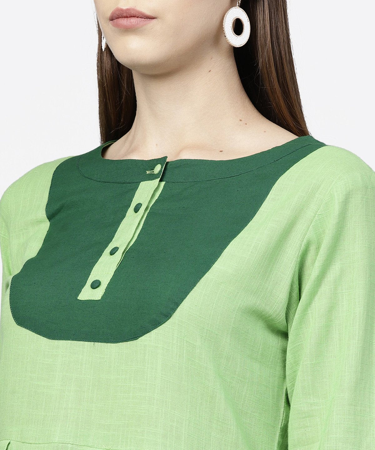 Solid Green 3/4Th Sleeve Flap Style Sleeve A-Line Kurta | LASVINI - Redefining Indian Fashion with Elegance