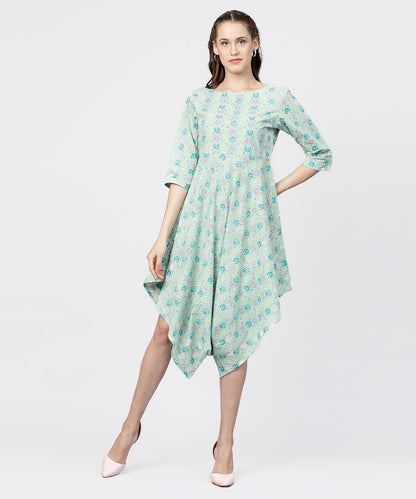 Printed Boat Neck 3/4Th Sleeve Jumpsuit | LASVINI - Redefining Indian Fashion with Elegance