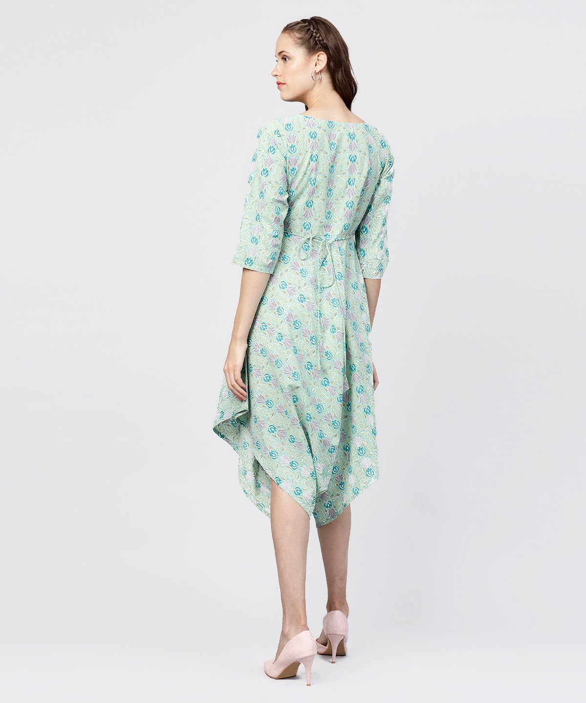Printed Boat Neck 3/4Th Sleeve Jumpsuit | LASVINI - Redefining Indian Fashion with Elegance