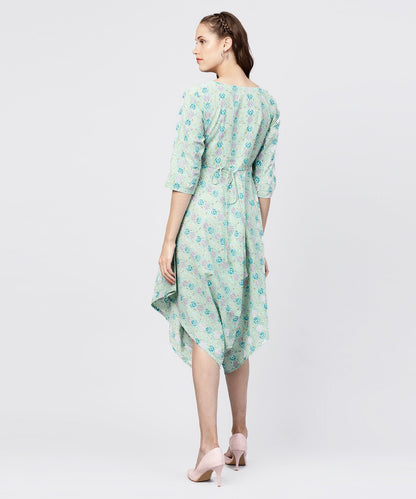 Printed Boat Neck 3/4Th Sleeve Jumpsuit | LASVINI - Redefining Indian Fashion with Elegance
