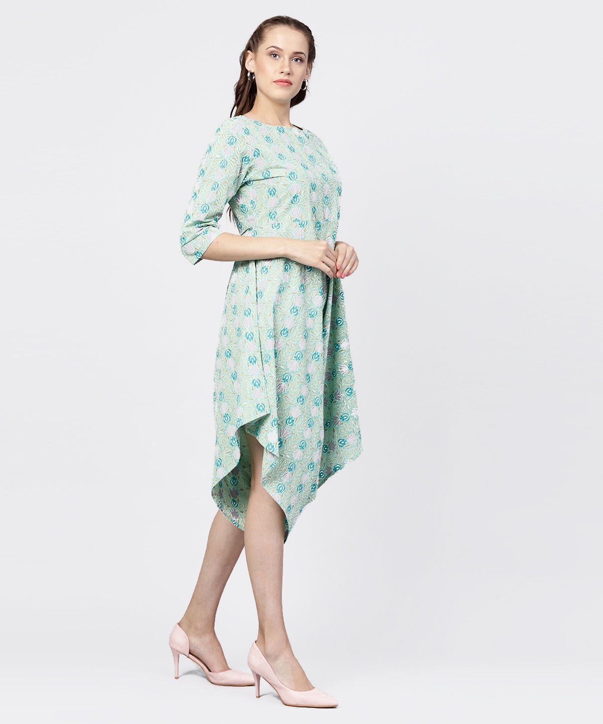 Printed Boat Neck 3/4Th Sleeve Jumpsuit | LASVINI - Redefining Indian Fashion with Elegance