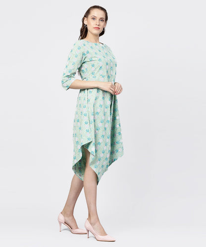 Printed Boat Neck 3/4Th Sleeve Jumpsuit | LASVINI - Redefining Indian Fashion with Elegance