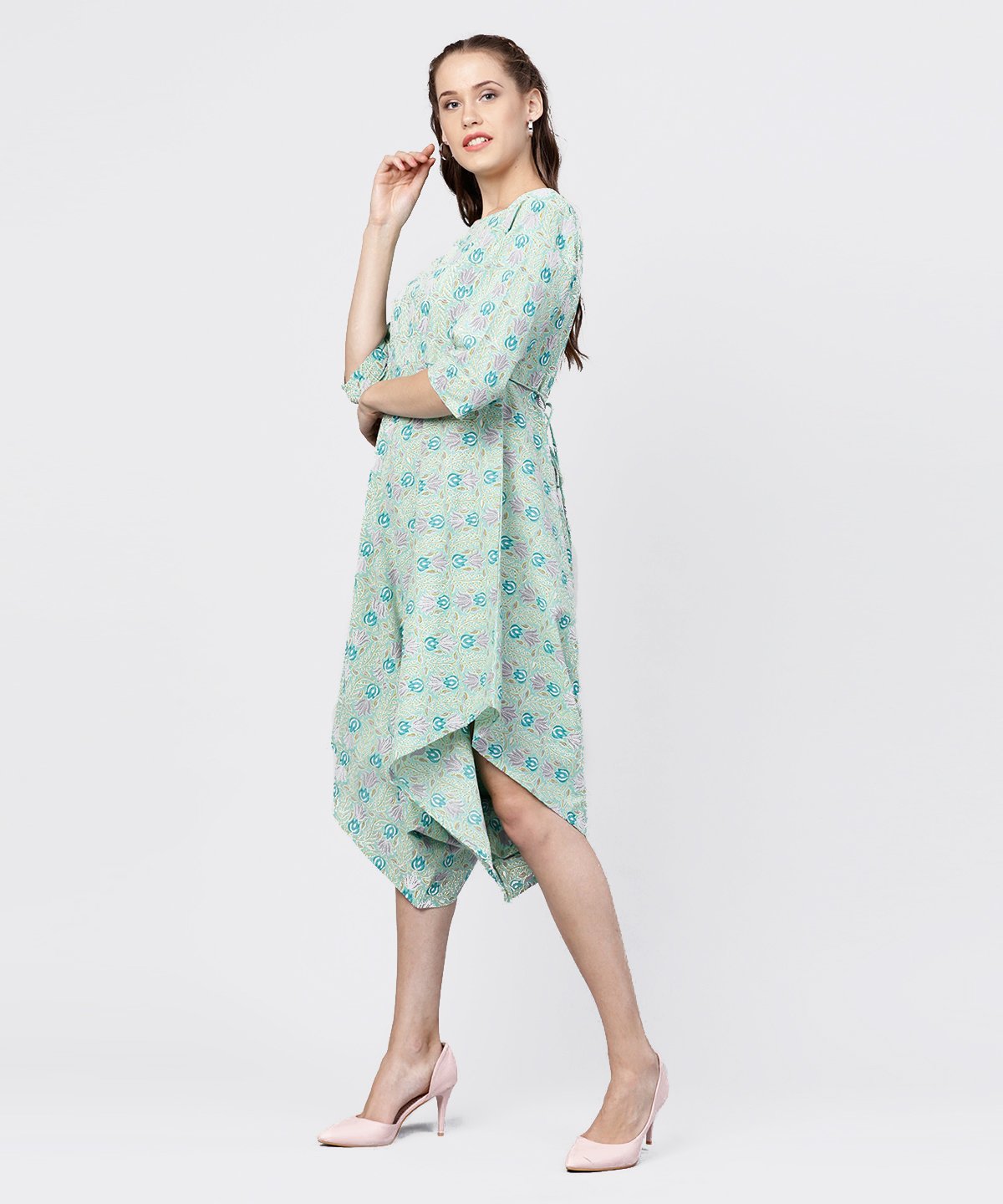 Printed Boat Neck 3/4Th Sleeve Jumpsuit | LASVINI - Redefining Indian Fashion with Elegance