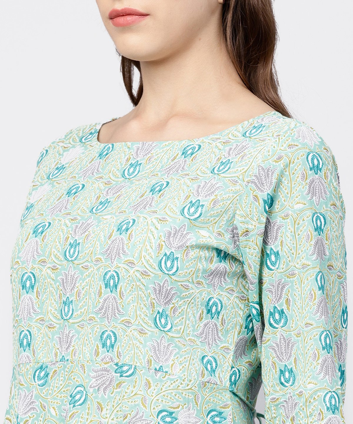 Printed Boat Neck 3/4Th Sleeve Jumpsuit | LASVINI - Redefining Indian Fashion with Elegance