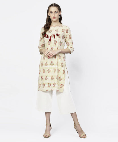 Off White Printed 3/4Th Sleeve Tunic | LASVINI - Redefining Indian Fashion with Elegance