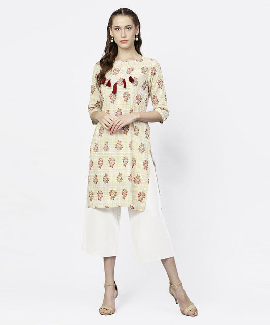 Off White Printed 3/4Th Sleeve Tunic | LASVINI - Redefining Indian Fashion with Elegance
