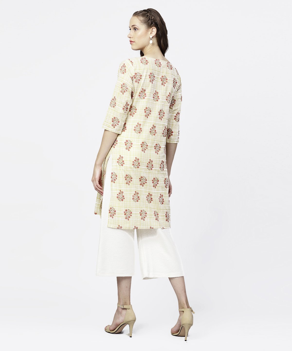 Off White Printed 3/4Th Sleeve Tunic | LASVINI - Redefining Indian Fashion with Elegance