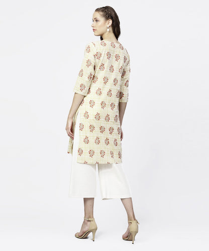 Off White Printed 3/4Th Sleeve Tunic | LASVINI - Redefining Indian Fashion with Elegance