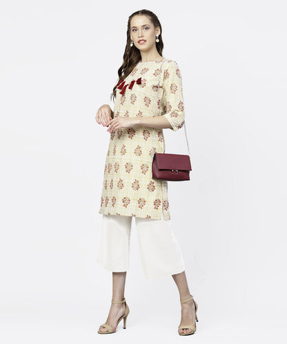 Off White Printed 3/4Th Sleeve Tunic | LASVINI - Redefining Indian Fashion with Elegance