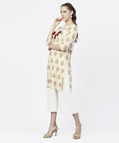 Off White Printed 3/4Th Sleeve Tunic | LASVINI - Redefining Indian Fashion with Elegance