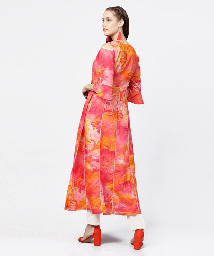 Red Printed 3/4Th Flared Sleeve Round Neck Anarkali Kurta | LASVINI - Redefining Indian Fashion with Elegance