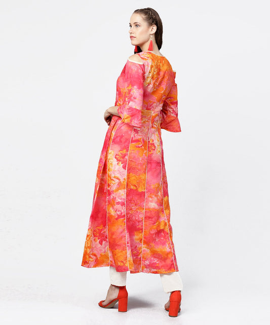 Red Printed 3/4Th Flared Sleeve Round Neck Anarkali Kurta | LASVINI - Redefining Indian Fashion with Elegance