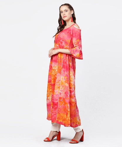 Red Printed 3/4Th Flared Sleeve Round Neck Anarkali Kurta | LASVINI - Redefining Indian Fashion with Elegance