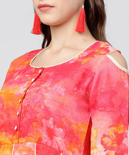Red Printed 3/4Th Flared Sleeve Round Neck Anarkali Kurta | LASVINI - Redefining Indian Fashion with Elegance