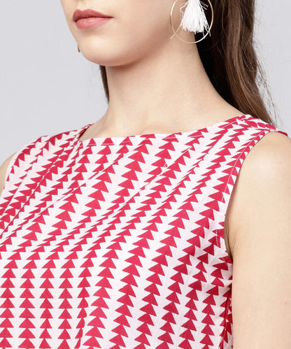 Maroon Printed Sleeveless Assymetrical Kurta With Solid Dye Pant Set | LASVINI - Redefining Indian Fashion with Elegance