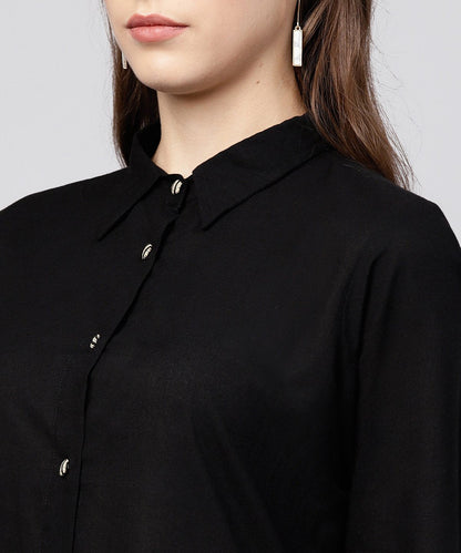 Black Front Open Full Sleeve Kurta With Grey Printed Palazzo | LASVINI - Redefining Indian Fashion with Elegance