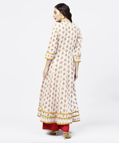 White Printed 3/4Th Sleeve Angrakha Style Anarkali Kurta | LASVINI - Redefining Indian Fashion with Elegance