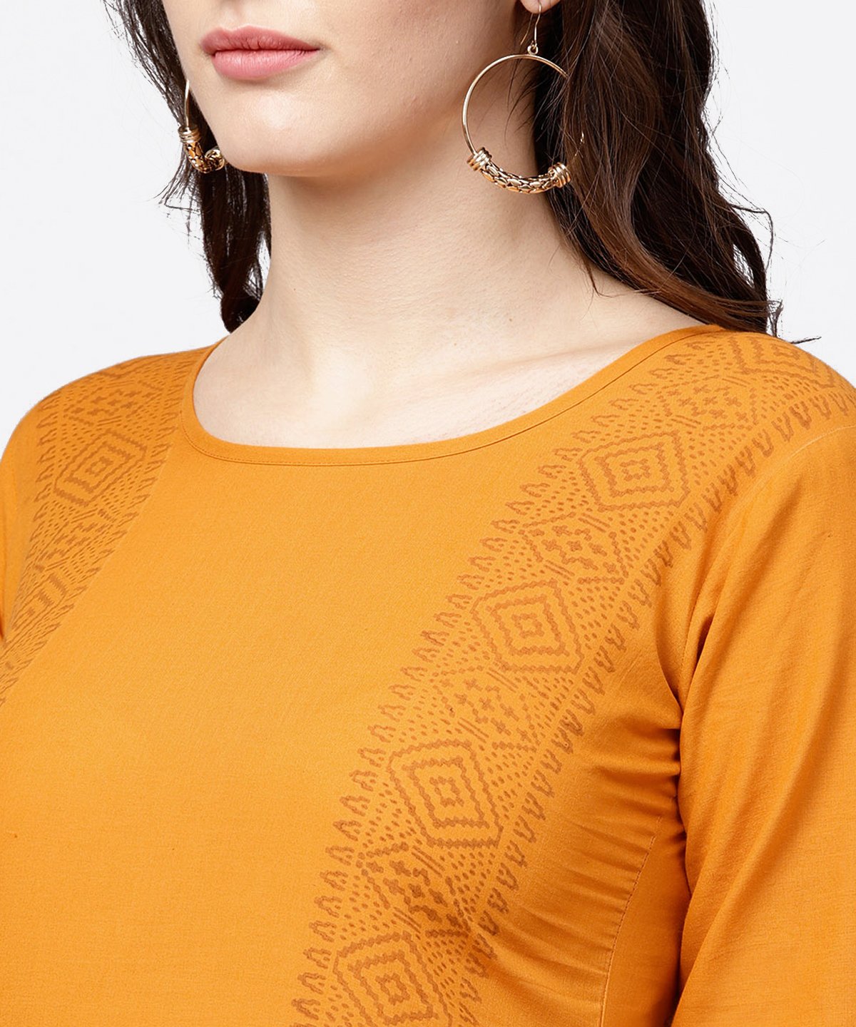 Yellow 3/4Th Sleeve Block Printed Kurta With Solid Palazzo | LASVINI - Redefining Indian Fashion with Elegance