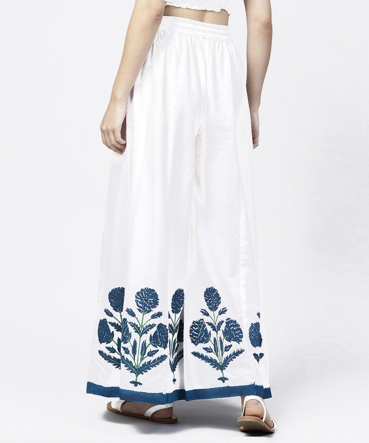 Solid White Hand Block Printed Flared Palazzo | LASVINI - Redefining Indian Fashion with Elegance