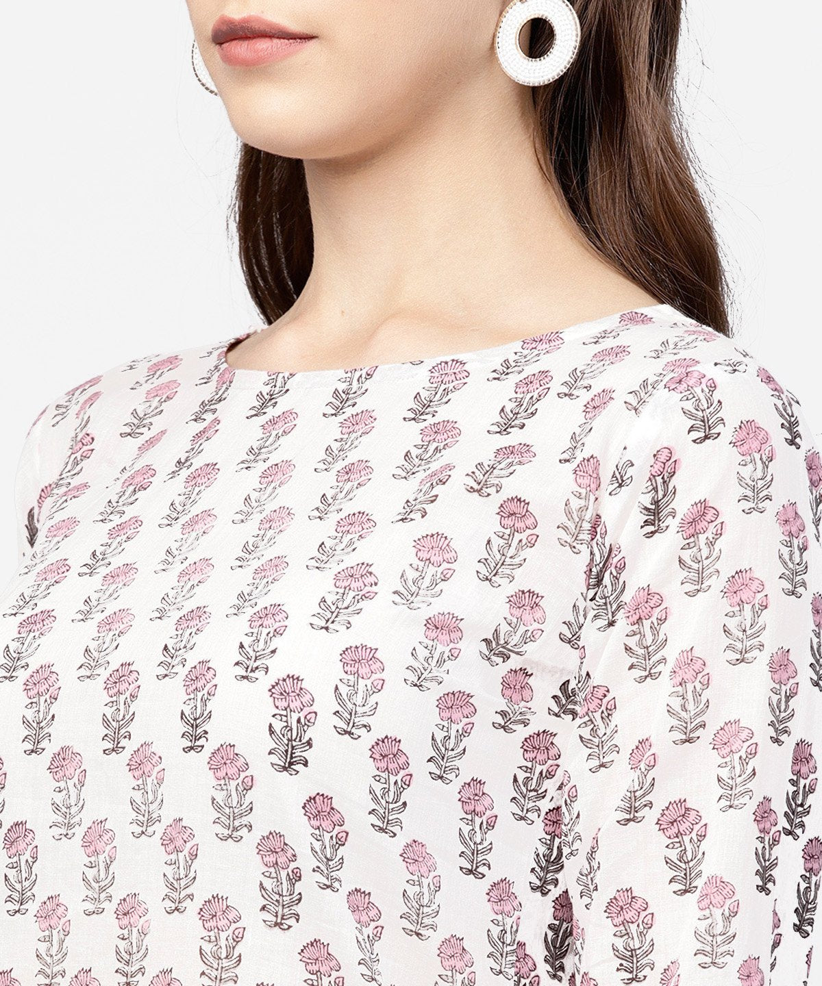 Off White Printed 3/4Th Sleeve Straight Kurta With Striped Regular Fit Palazzo | LASVINI - Redefining Indian Fashion with Elegance