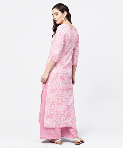 Pink Printed 3/4Th Sleeve Straight Kurta With Printed Palazzo Set | LASVINI - Redefining Indian Fashion with Elegance