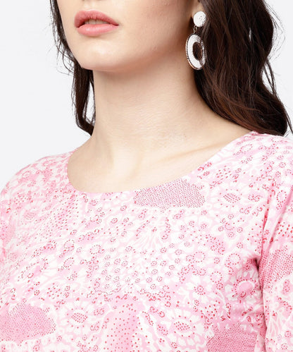 Pink Printed 3/4Th Sleeve Straight Kurta With Printed Palazzo Set | LASVINI - Redefining Indian Fashion with Elegance