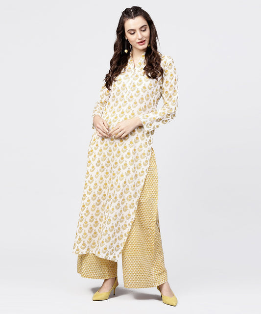 Yellow Printed 3/4Th Sleeve Straight Kurta With Printed Palazzo Set | LASVINI - Redefining Indian Fashion with Elegance