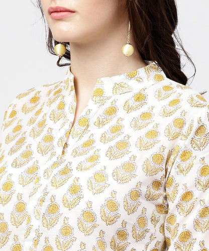 Yellow Printed 3/4Th Sleeve Straight Kurta With Printed Palazzo Set | LASVINI - Redefining Indian Fashion with Elegance