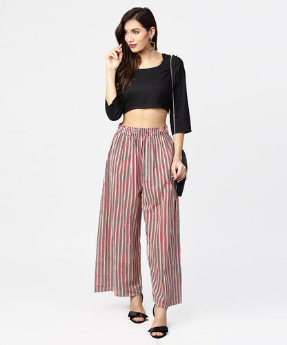 Blue Striped Printed Ankle Length Cotton Regular Fit Palazzo | LASVINI - Redefining Indian Fashion with Elegance