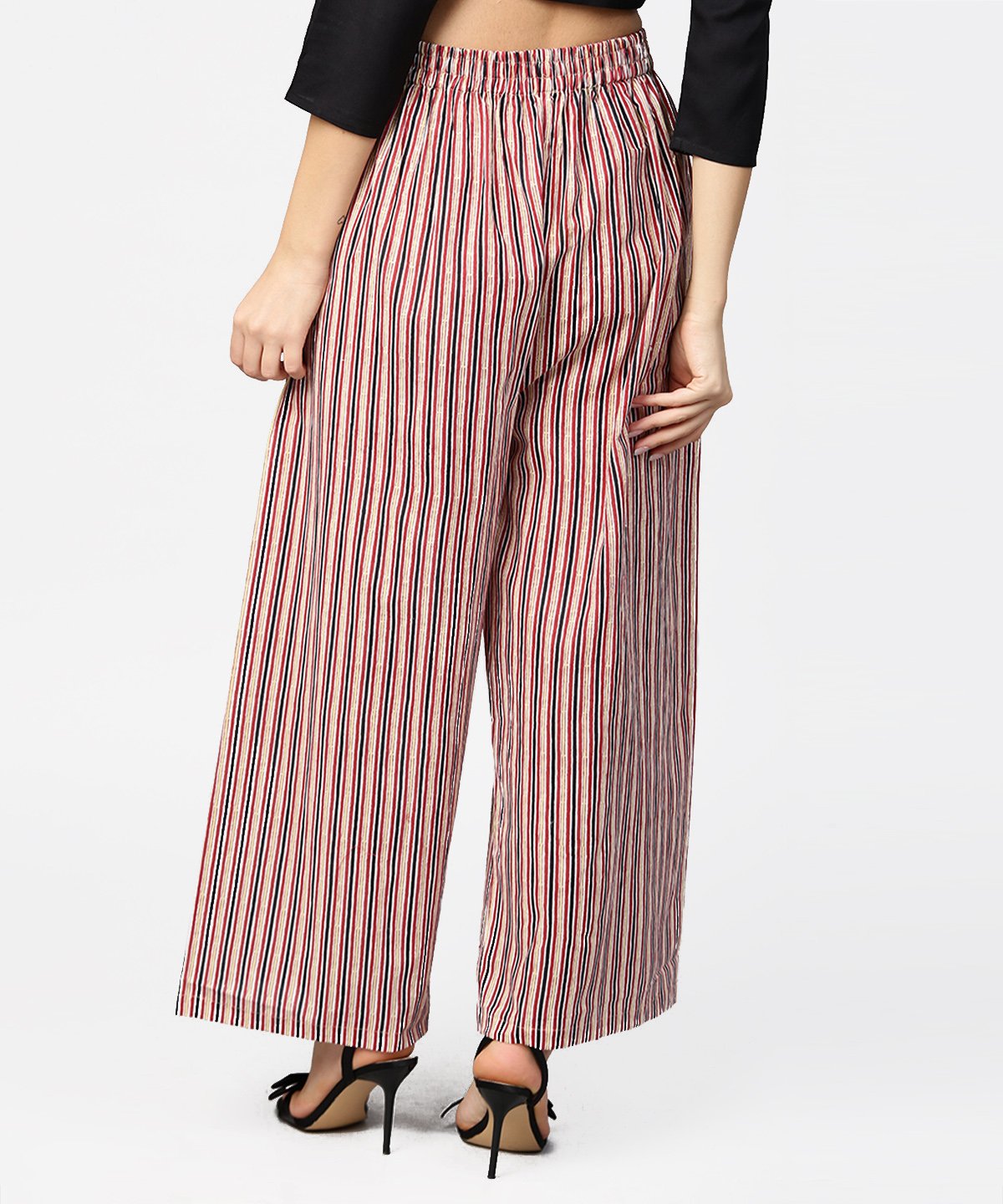 Blue Striped Printed Ankle Length Cotton Regular Fit Palazzo | LASVINI - Redefining Indian Fashion with Elegance