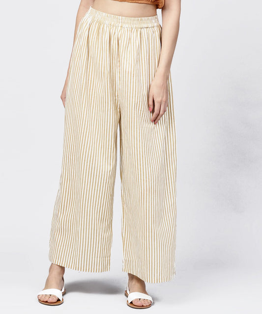 Yellow Striped Printed Ankle Length Cotton Regular Fit Palazzo | LASVINI - Redefining Indian Fashion with Elegance