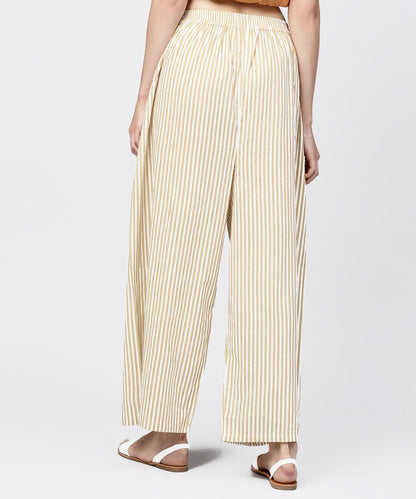 Yellow Striped Printed Ankle Length Cotton Regular Fit Palazzo | LASVINI - Redefining Indian Fashion with Elegance