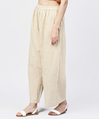 Yellow Striped Printed Ankle Length Cotton Regular Fit Palazzo | LASVINI - Redefining Indian Fashion with Elegance