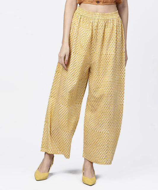 Yellow  Printed Ankle Length Cotton Regular Fit Palazzo | LASVINI - Redefining Indian Fashion with Elegance