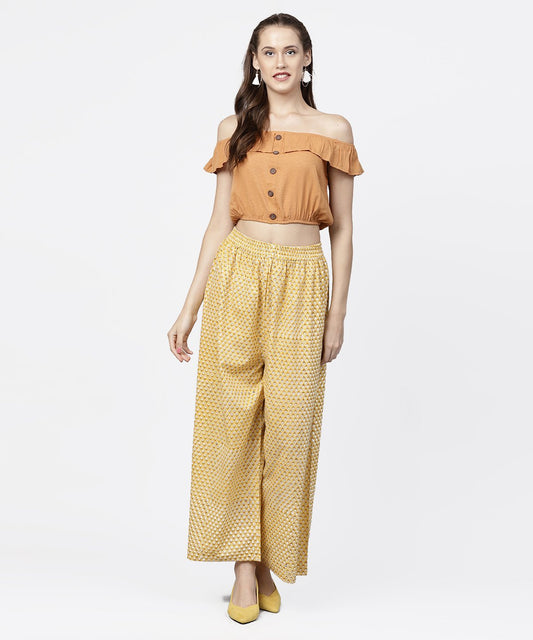 Yellow  Printed Ankle Length Cotton Regular Fit Palazzo | LASVINI - Redefining Indian Fashion with Elegance