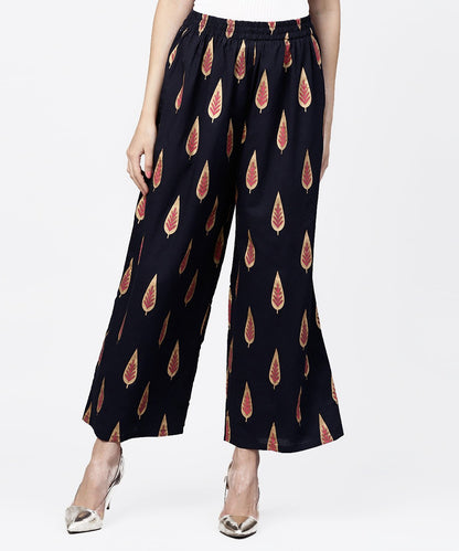 Navy Blue Khadi Gold Printed Ankle Length Palazzo | LASVINI - Redefining Indian Fashion with Elegance