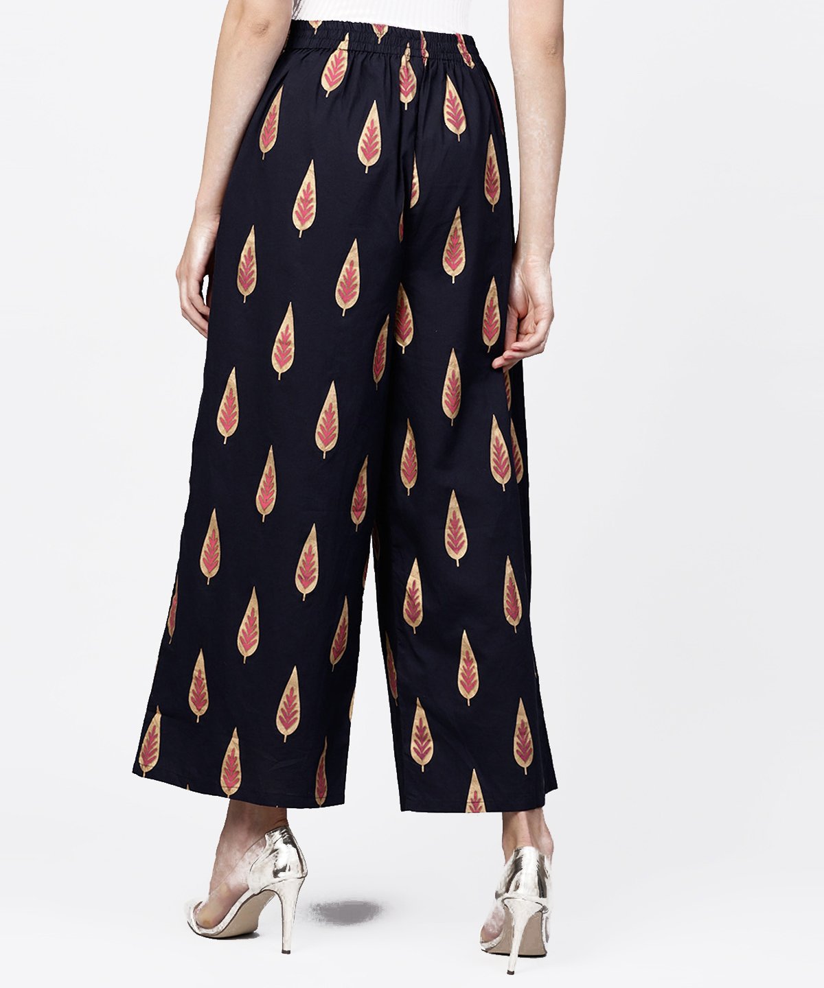 Navy Blue Khadi Gold Printed Ankle Length Palazzo | LASVINI - Redefining Indian Fashion with Elegance